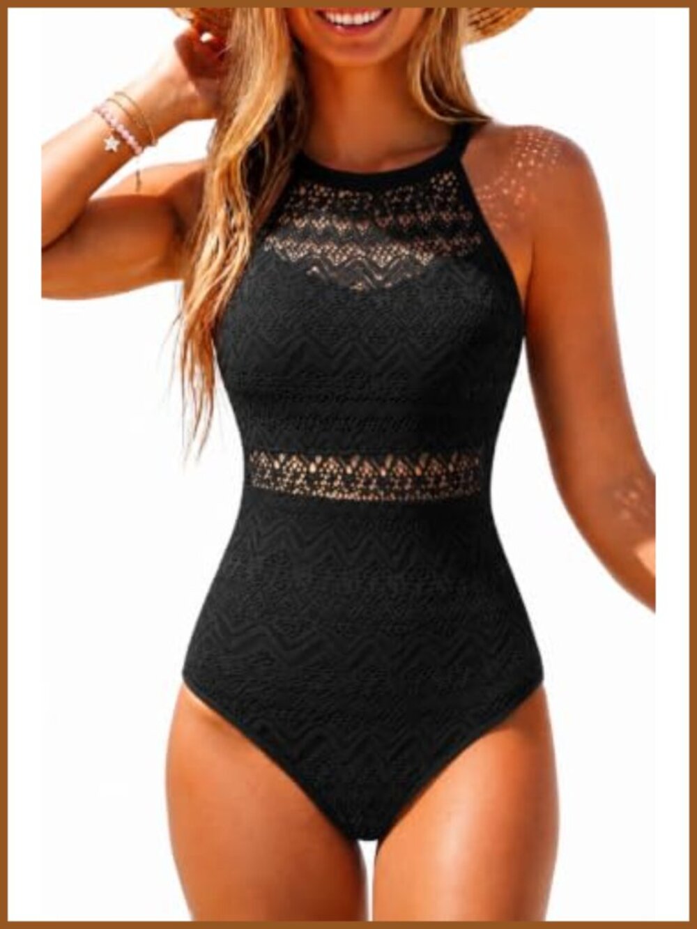 Crochet One Piece Swimsuit Tummy Control High Neck Slim Fit